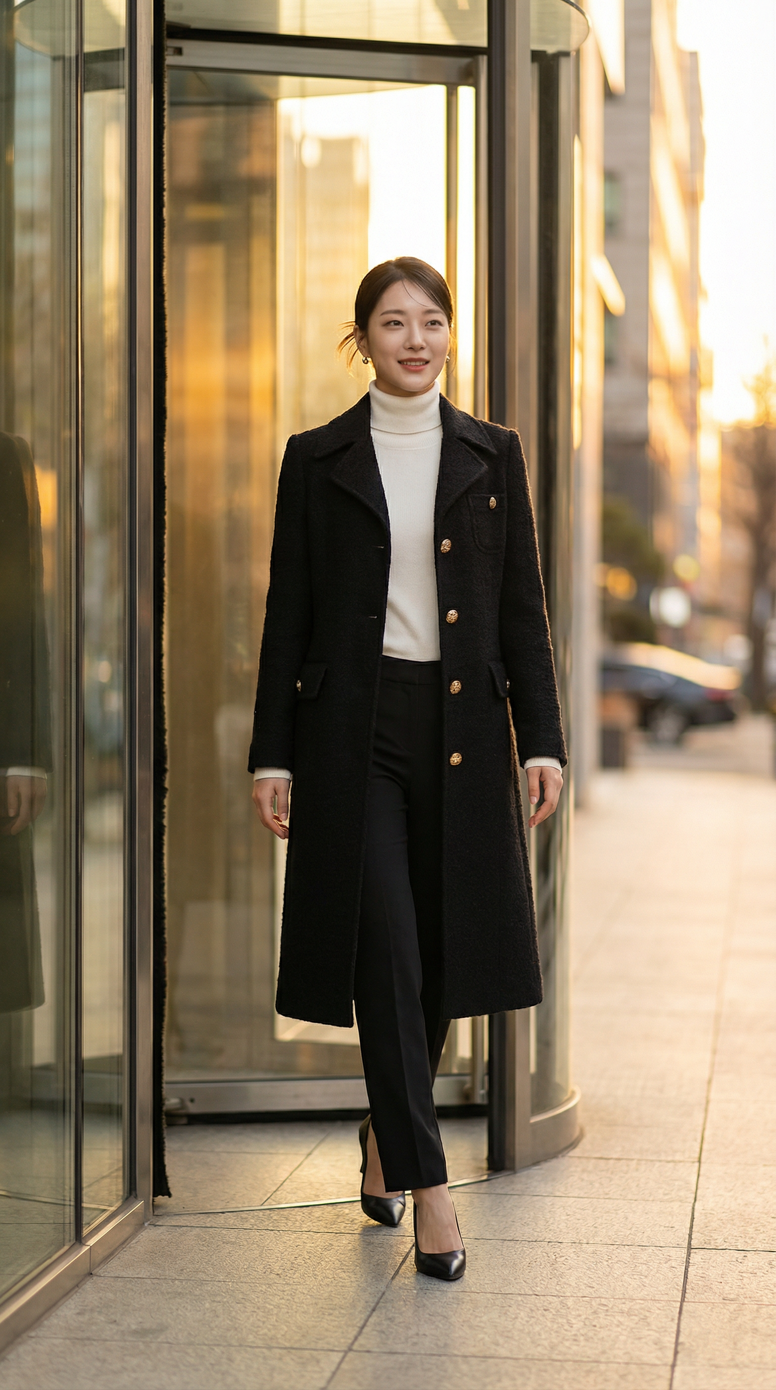 GU三口袋双明线后腰加袢中长款大衣