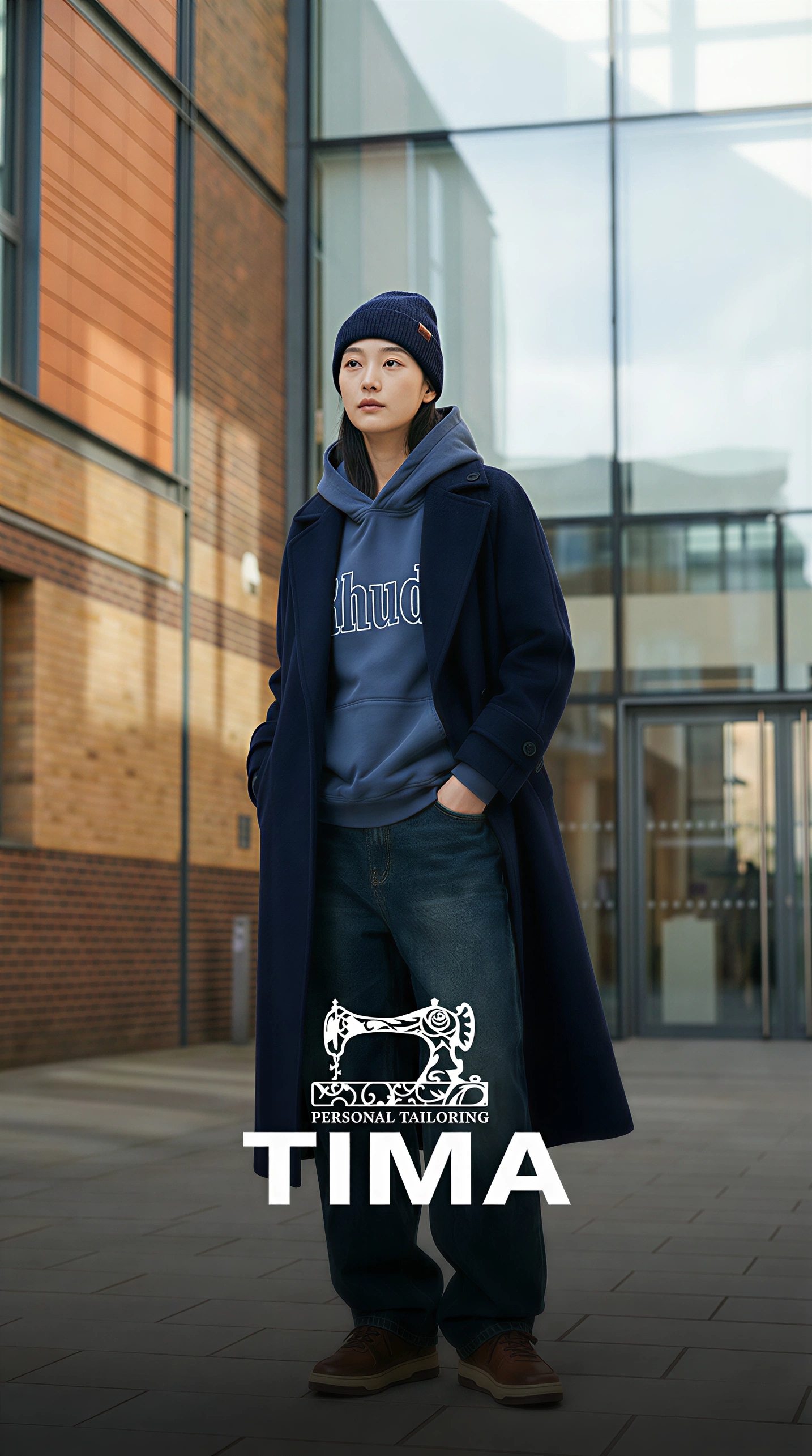 风领角设计双排扣气质长款双面手工大衣