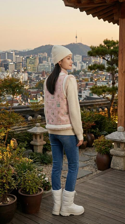 拼边国风夹水貂毛棉马甲 商品图6