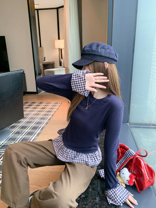 <曾小咸推荐>2.22现货秒杀 ！微信超特价！韩系拼接格子长袖（含丝巾） 日常119.99 立减50 秒杀69.99！！ 商品图10