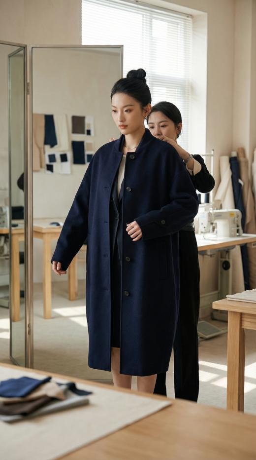 LV领袖口拼接螺纹设计长款双面手工大衣 商品图5