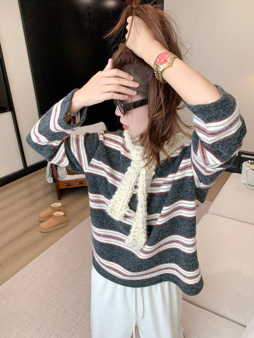 <曾小咸推荐>2.20现货秒杀 ！微信超特价！2色磨毛撞色条纹T恤 日常149.99 立减80 秒杀69.99！！ 商品图13