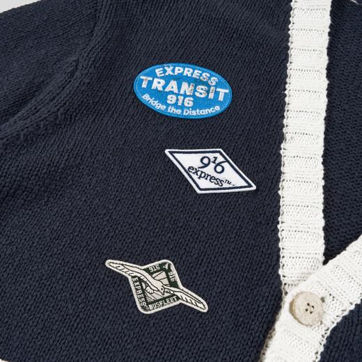 GOODBAI 916 EXPRESS 撞色V领做旧绣标休闲宽松针织开衫 商品图3