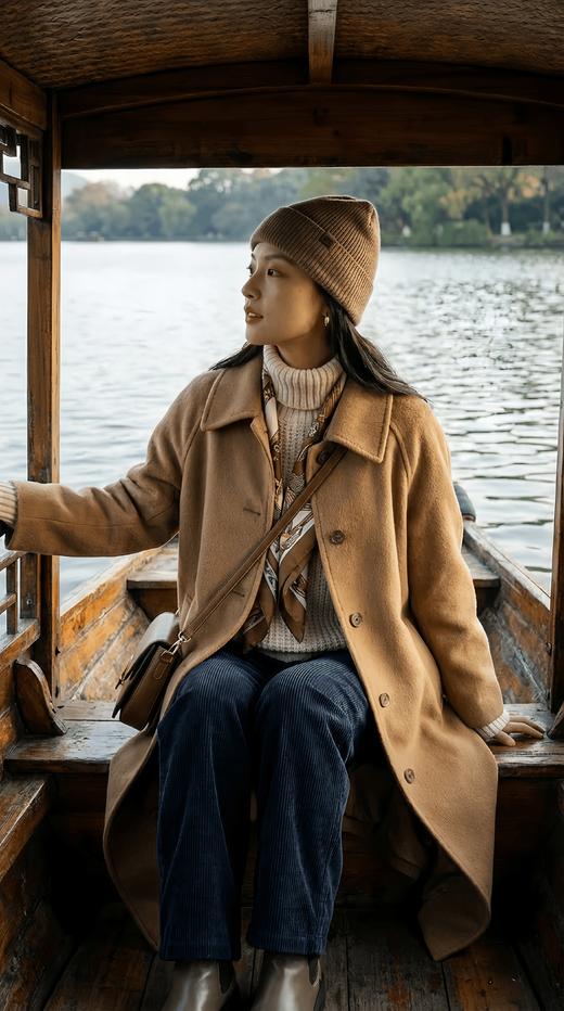 小翻领五粒扣双面手工长款大衣 商品图3