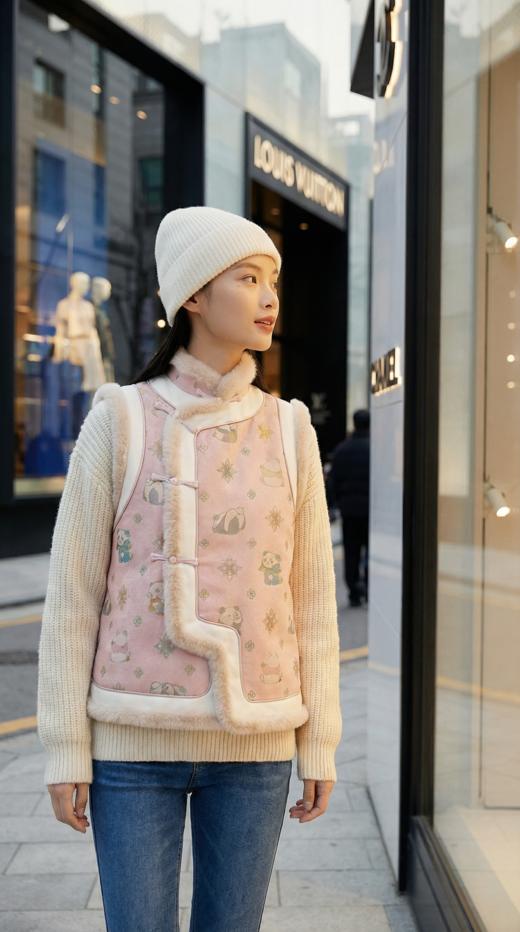 拼边国风夹水貂毛棉马甲 商品图5