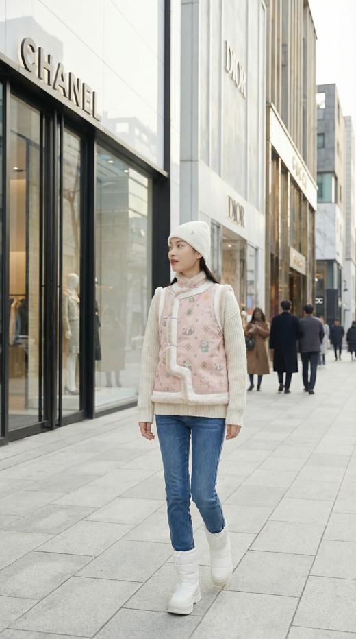 拼边国风夹水貂毛棉马甲 商品图0