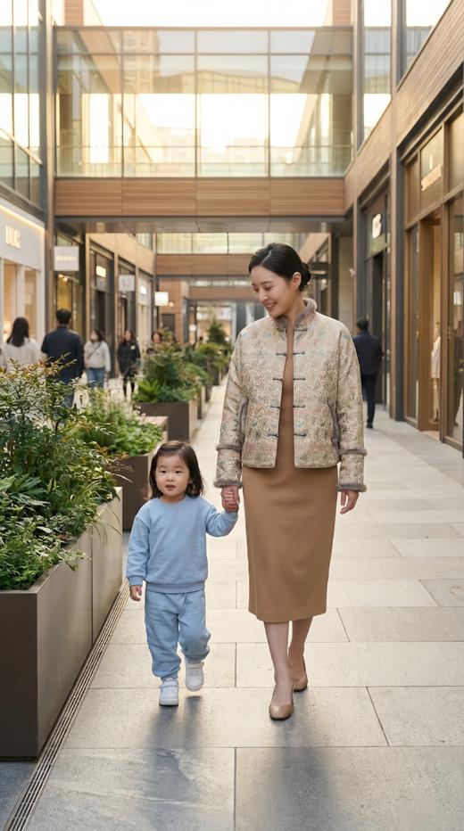 轻国风立领水貂毛拼接夹棉一字扣外套 商品图7