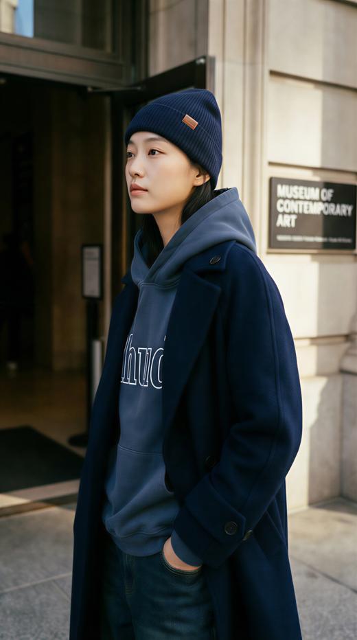 风领角设计双排扣气质长款双面手工大衣 商品图1