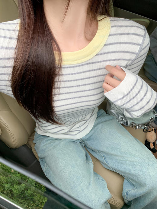 <曾小咸推荐>2.27现货秒杀 ！微信超特价！韩系撞色条纹衫 日常159.99 立减90 秒杀69.99！！ 商品图5