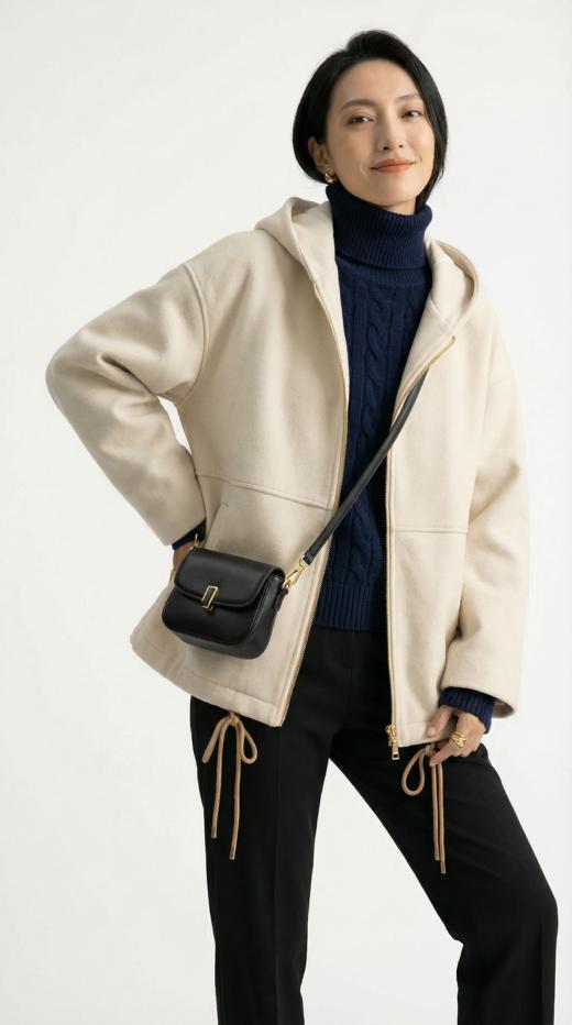 连帽拉链摆收绳中长款外套 商品图4