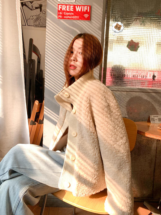 <曾小咸推荐>2.21现货秒杀 ！微信超特价！2色针织立领拼接羊羔毛外套 日常429.99 立减260 秒杀169.99！！ 商品图5