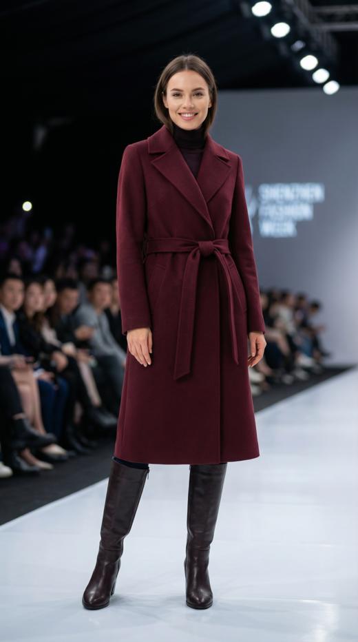 侧开叉翻领两大包双面手工大衣（附腰带） 商品图1