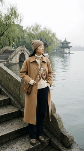 小翻领五粒扣双面手工长款大衣