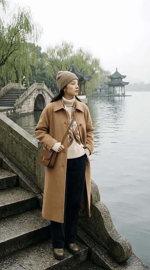 小翻领五粒扣双面手工长款大衣 商品图0