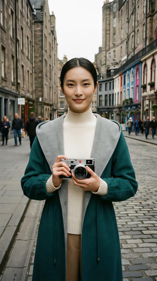 大帽腰抽绳装饰双色双面手工长款大衣 商品图1