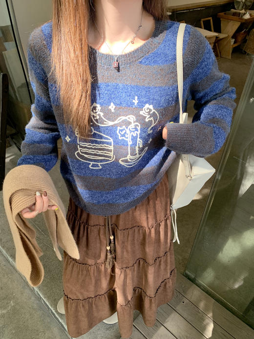 <曾小咸推荐> 2.20 现货秒杀 ！微信超特价！复古条纹印花毛衣 日常199.99 立减110 秒杀89.99！！ 半身裙 秒杀79.99！！ 商品图5