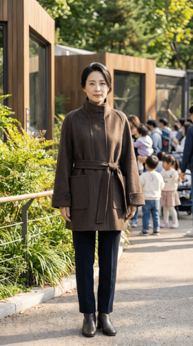 加扣立领系带双面手工大衣