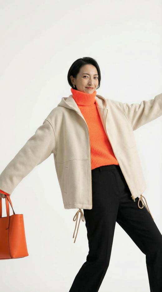 连帽拉链摆收绳中长款外套 商品图7