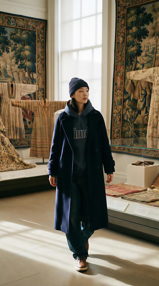 风领角设计双排扣气质长款双面手工大衣 商品图7