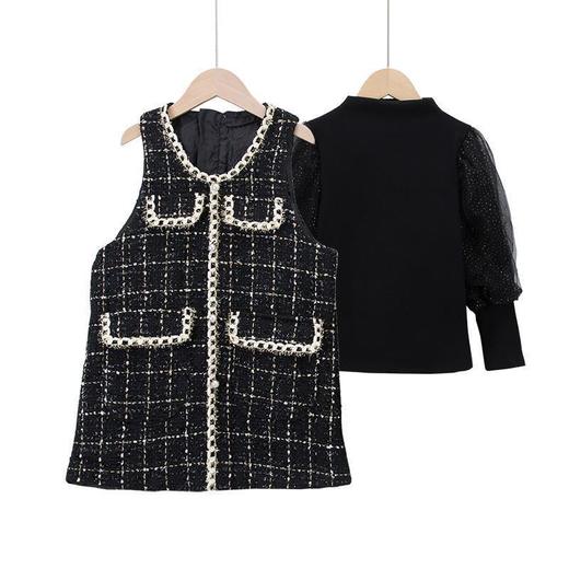 女童时髦洋气套装裙春秋装新款韩版网纱泡泡袖小香风公主裙两件套 商品图4