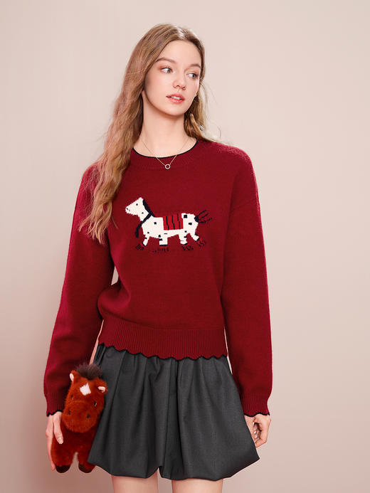 【百图lulu定制】【马到成功贺岁毛衫】百图趣味萌宠毛衣秋冬女生新年毛衫 商品图4