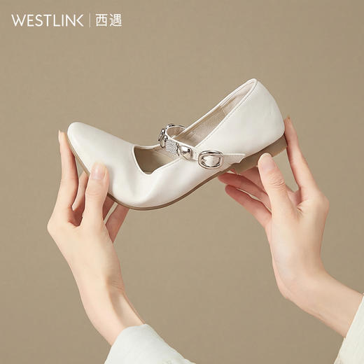 西遇浅口玛丽珍女鞋2026新款春季金属饰扣一字带软底舒适低跟鞋子V0166202 商品图2