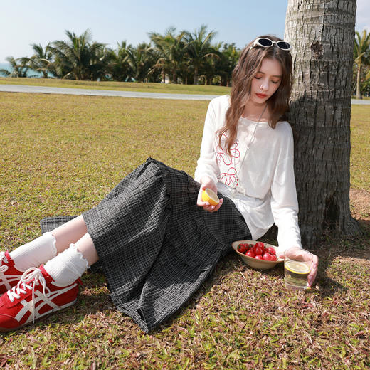 【莱赛尔】三彩2026春季新款复古格纹半身裙高腰A字裙宽松长裙M 商品图2