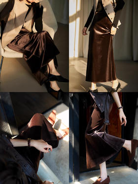 净奢风深焙棕金丝绒波光粼粼半裙