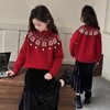 女童毛衣秋冬新款儿童圆领红色打底衫中大童百搭保暖套头针织衫潮 商品缩略图2