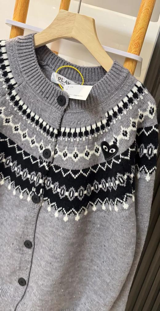 F020549复古氛围感浅灰色费尔岛提花针织开衫 商品图6