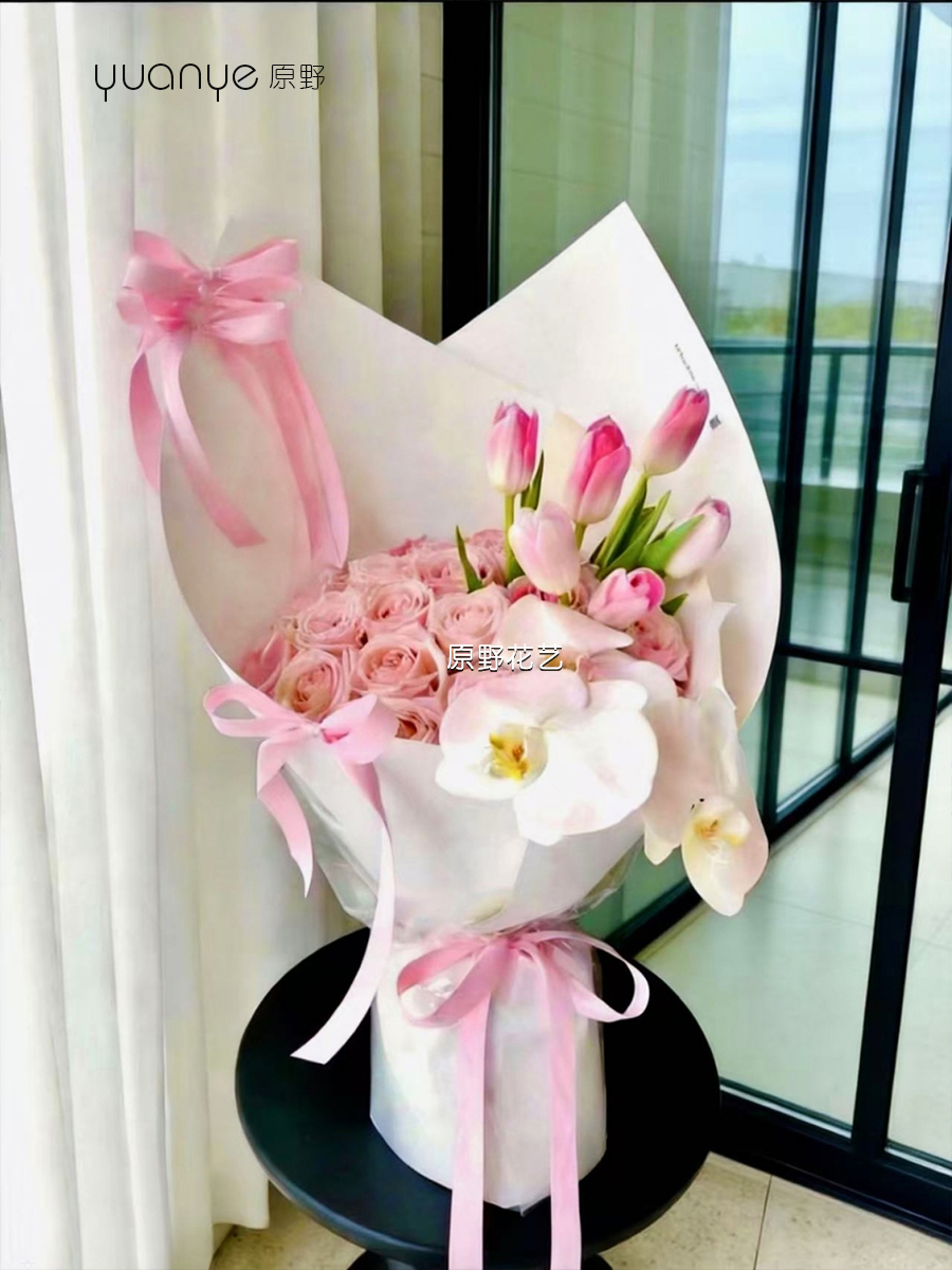 【浪漫温柔告白】粉玫瑰郁金香混搭花束