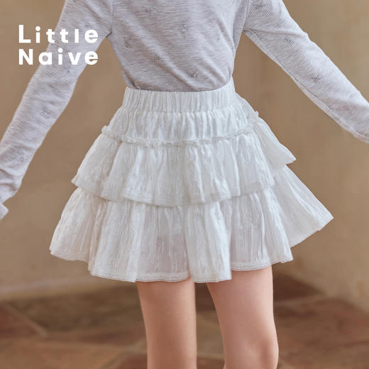 【云优选】Little Naive儿童莱赛尔蛋糕裙春季新款皱感短裙女童甜美半身裙 商品图3
