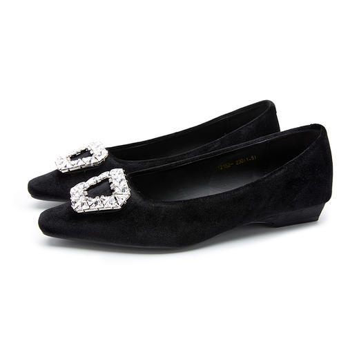 西遇浅口单鞋女2026新款春季尖头水钻方扣通勤一脚蹬女鞋低跟鞋子V0166247 商品图4