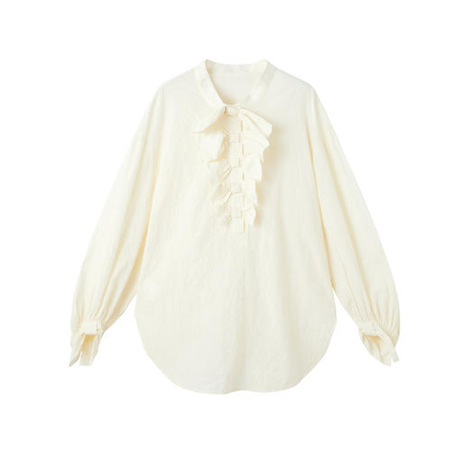 谜底爱心肌理衬衣长袖2026春季新品褶皱立领蝴蝶衬衫女261MC0254 商品图4