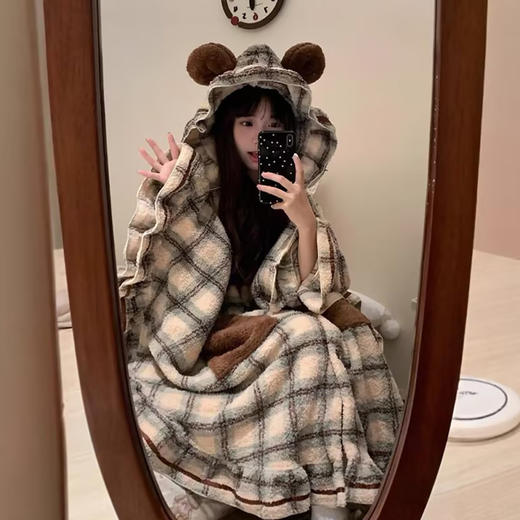 ins趣味系列连帽格子斗篷睡衣少女家居服-纪念日百货门店同款169696058 商品图2