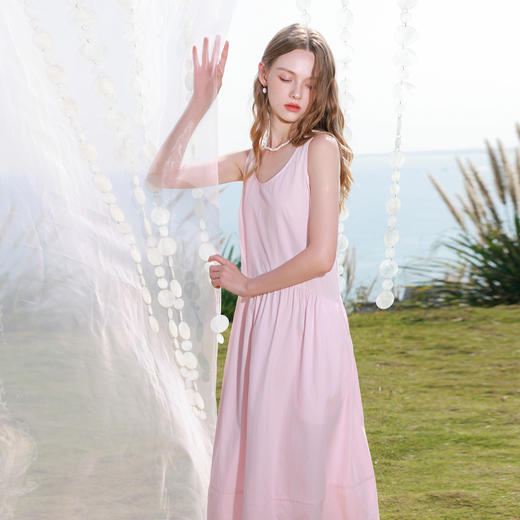 【100棉】三彩2026春季新款无袖连衣裙U领A字裙宽松长裙M 商品图1