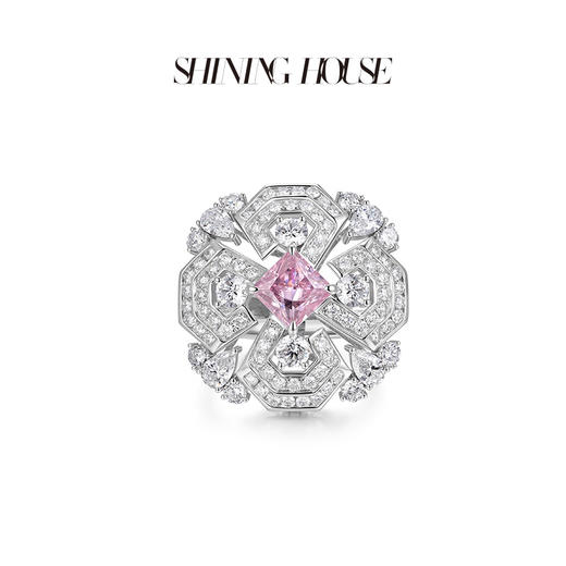 BLOSSOM·  永恒之环系列 ShiningHouse[培育] 18k金钻石戒指吊坠套装 公主方形粉钻 人工真钻人造钻石K金豪华钻石套装戒指吊坠一款两戴【明星定制款请与客服联系确定详情】 商品图3