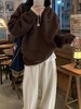 F020546慵懒松弛感咖色连帽半拉链针织衫 商品缩略图6