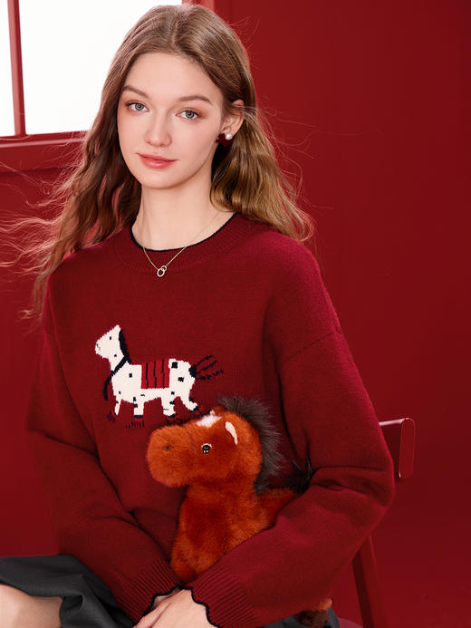 【百图lulu定制】【马到成功贺岁毛衫】百图趣味萌宠毛衣秋冬女生新年毛衫 商品图0