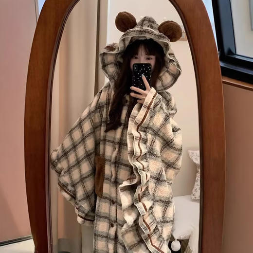 ins趣味系列连帽格子斗篷睡衣少女家居服-纪念日百货门店同款169696058 商品图3