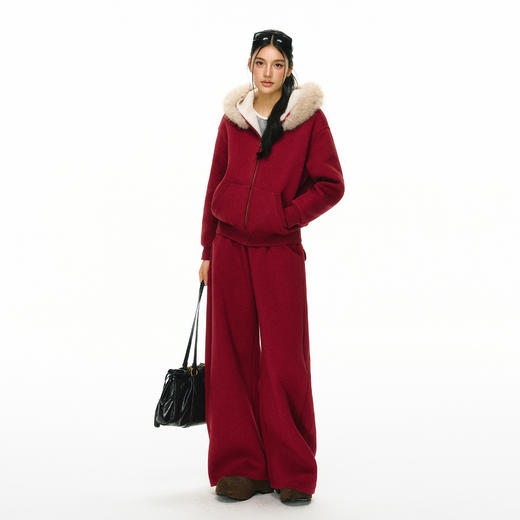 Ariseism 美式复古双色加绒连帽卫衣运动卫裤套装女春季两件套 商品图3