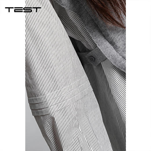 春上新层次氛围感假两件针织马甲拼接条纹宽松衬衣1261031 商品图3