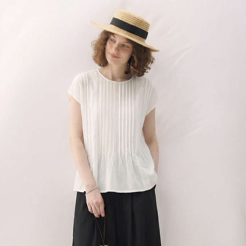 谜底褶皱肌理上衣无袖2026春季新品天丝亚麻休闲衬衣女265MS5004