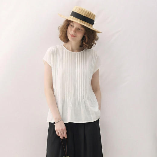 谜底褶皱肌理上衣无袖2026春季新品天丝亚麻休闲衬衣女265MS5004 商品图0