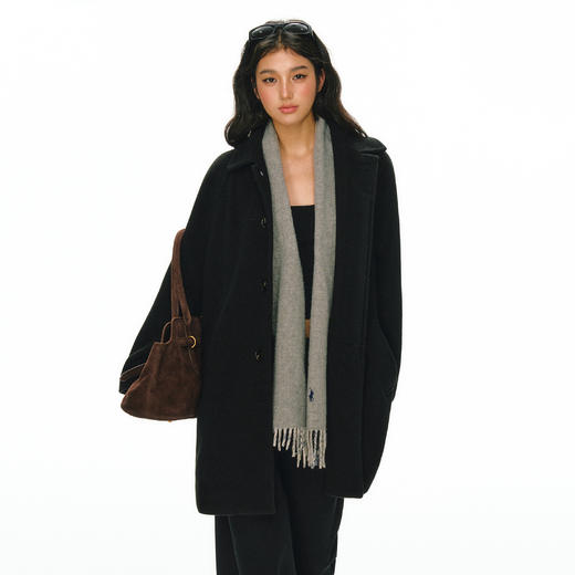 Ariseism 美式复古设计感黑色中长款毛呢外套女秋冬新款呢子大衣 商品图2