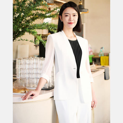 皮尔卡丹女装白色醋酸无领西服上衣外套P52005U5032W0 商品图2