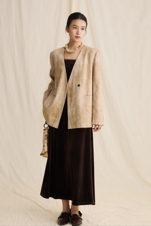 净奢风深焙棕金丝绒波光粼粼半裙 商品图2