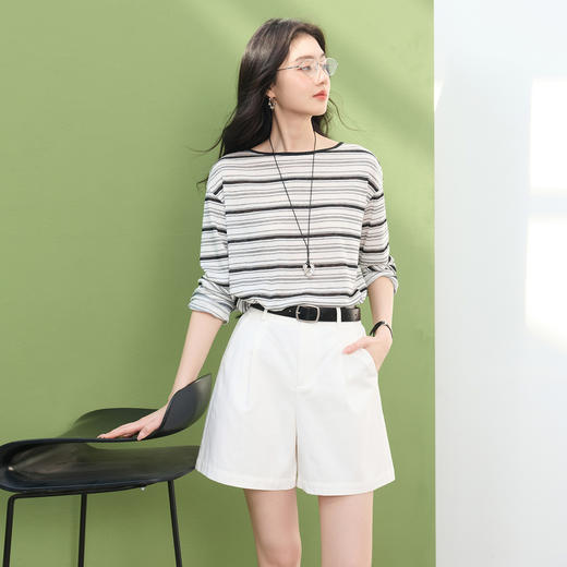 三彩2026春季新款高腰收腰休闲裤中裤五分裤宽松直筒裤显瘦百搭M 商品图2