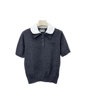 女款可拆卸花边领短袖针织衫hu017