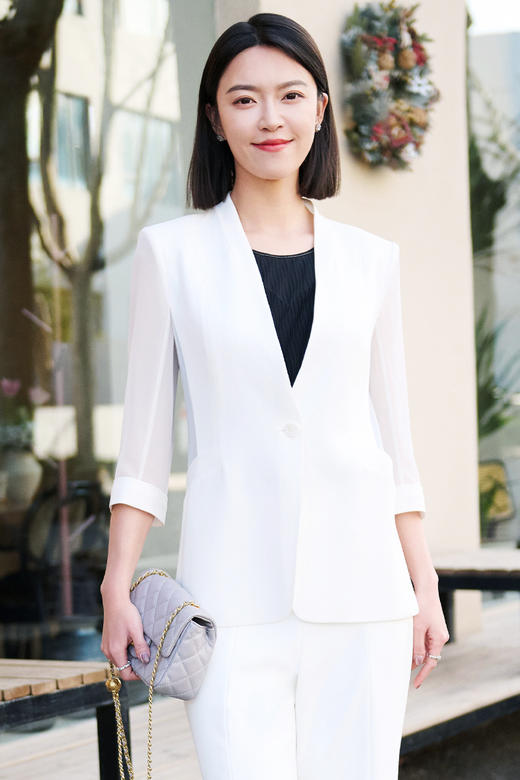 皮尔卡丹女装白色醋酸无领西服上衣外套P52005U5032W0 商品图6